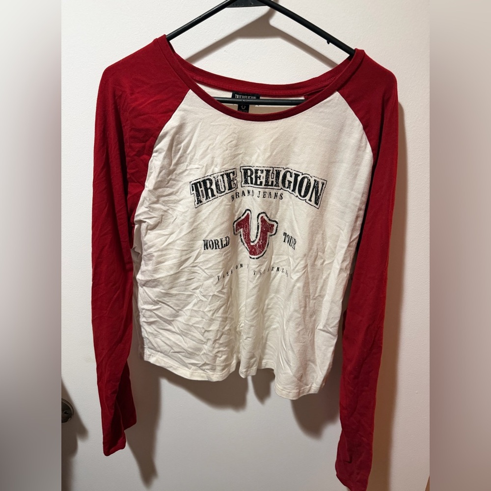 True Religion Women's Long Sleeve Top in Red and White